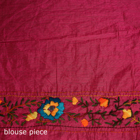 Pink - Phulkari Hand Embroidered Chanderi Silk Chapa Work Saree 20