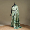 Green - Modal Silk Hand Block Print Bagru Saree 09