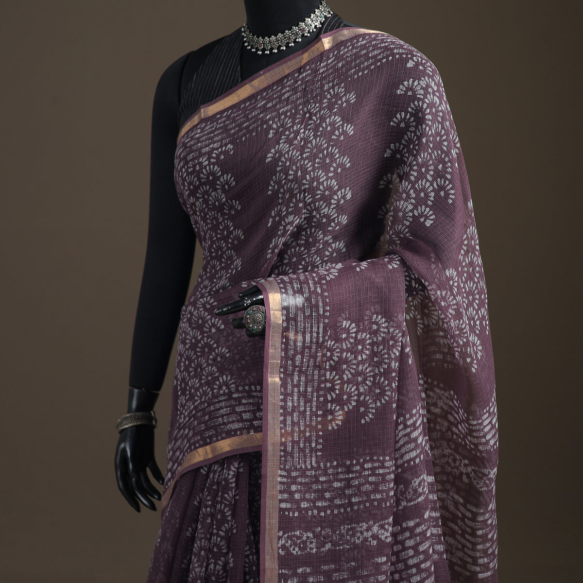 Batik Hand Block Print Kota Doria Cotton Saree 17