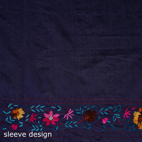 Blue - Phulkari Hand Embroidered Chanderi Silk Chapa Work Saree 22