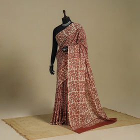 Brown - mul cotton hand batik saree 62 - handcrafted