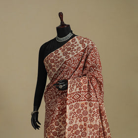 Brown - mul cotton hand batik saree 62 - handcrafted