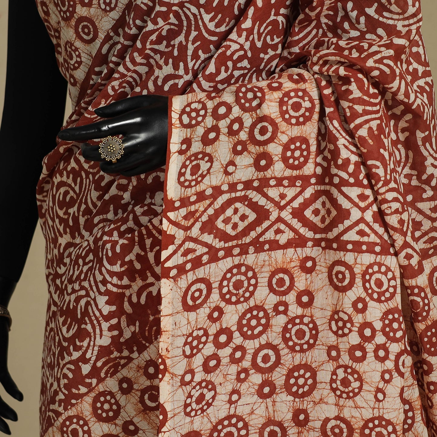 Brown - mul cotton hand batik saree 62 - handcrafted