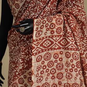 Brown - mul cotton hand batik saree 62 - handcrafted