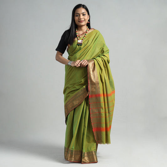 Green - Traditional Chettinad Kandangi Cotton Saree with Thread Border