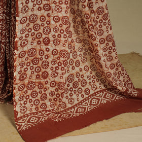 Brown - mul cotton hand batik saree 62 - handcrafted