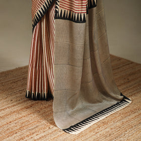 Beige - Modal Silk Hand Block Print Bagru Saree 11