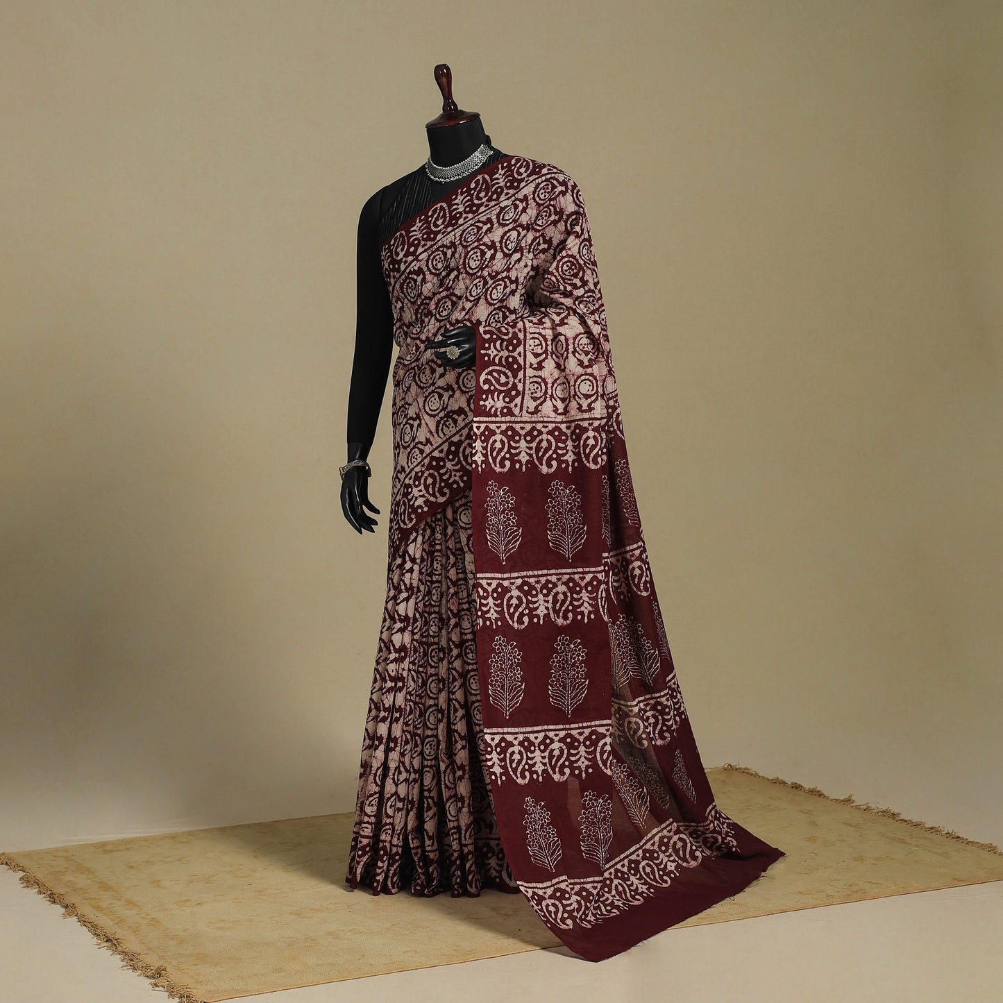 Brown - mul cotton hand batik saree 63 - handcrafted