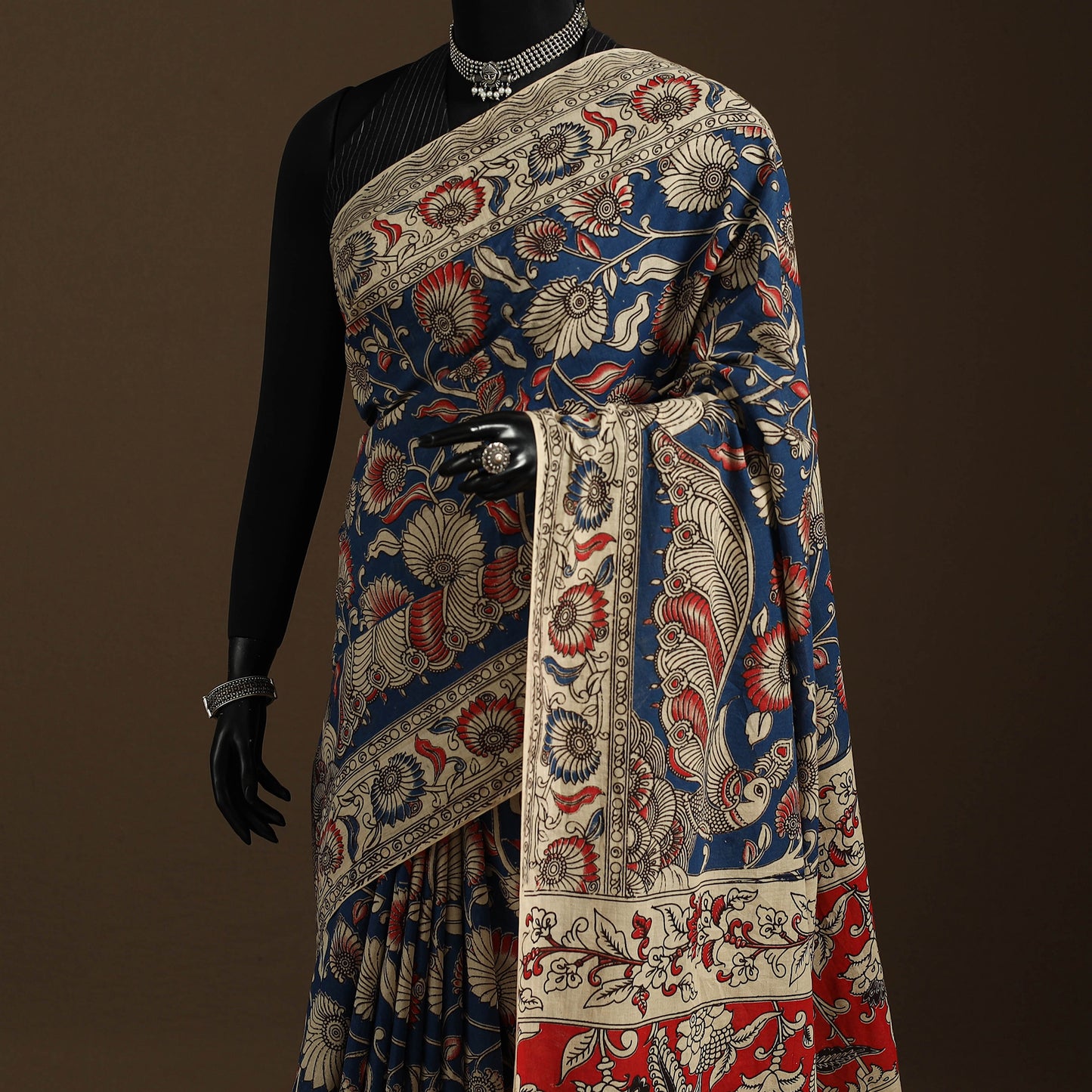 Blue - printed cotton nellore kalamkari saree 70