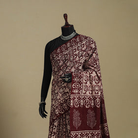 Brown - mul cotton hand batik saree 63 - handcrafted