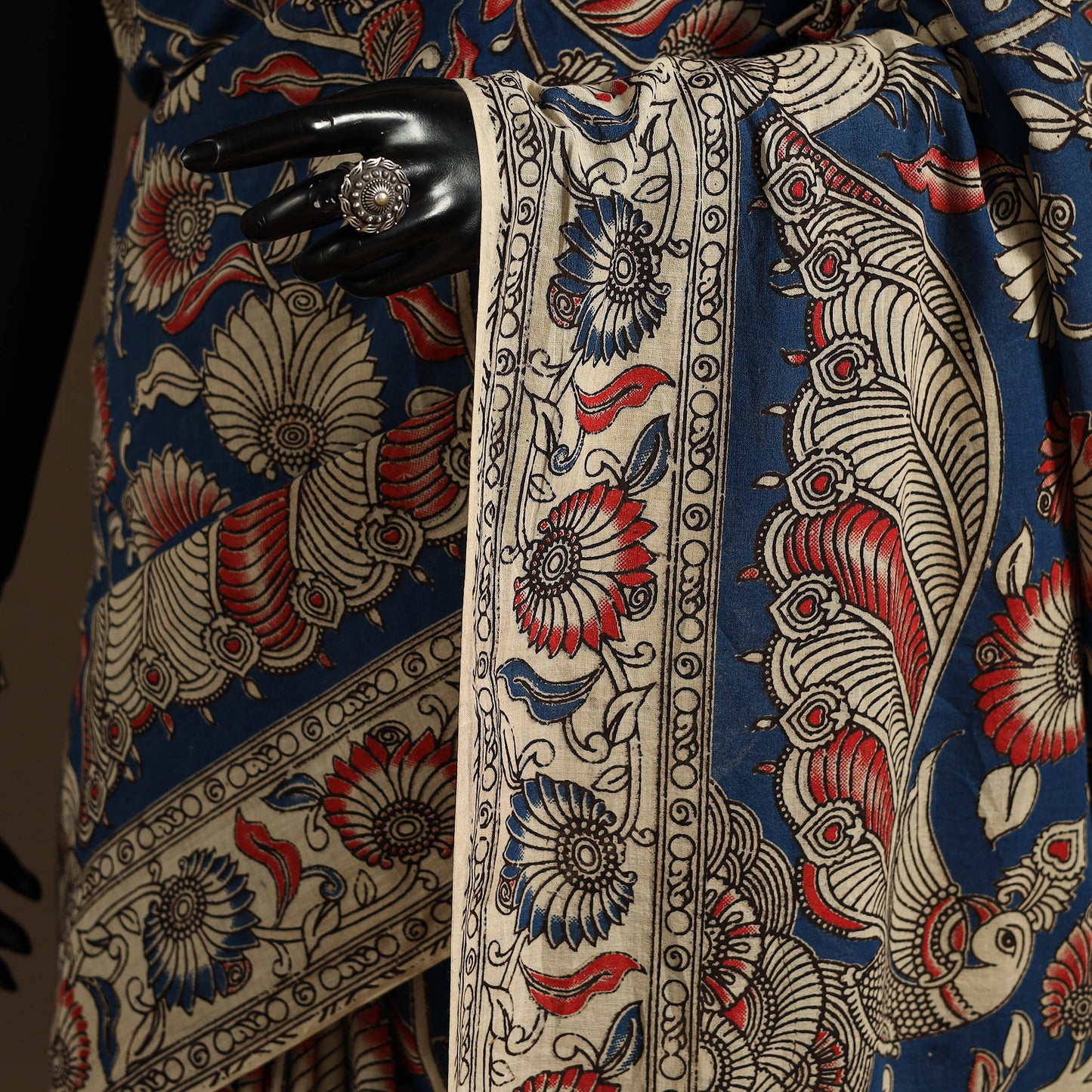 Blue - printed cotton nellore kalamkari saree 70