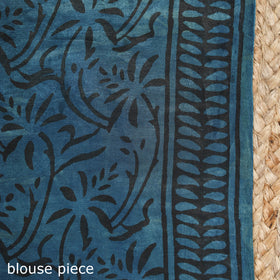 Blue - Modal Silk Hand Block Print Bagru Saree 12