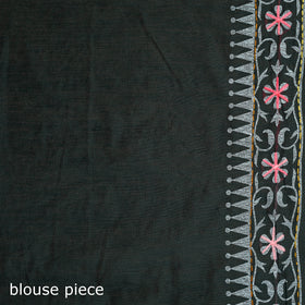 Green - Phulkari Hand Embroidered Chanderi Silk Chapa Work Saree 24