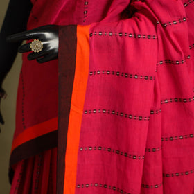 Red - handwoven cotton begumpuri saree 06 - handcrafted