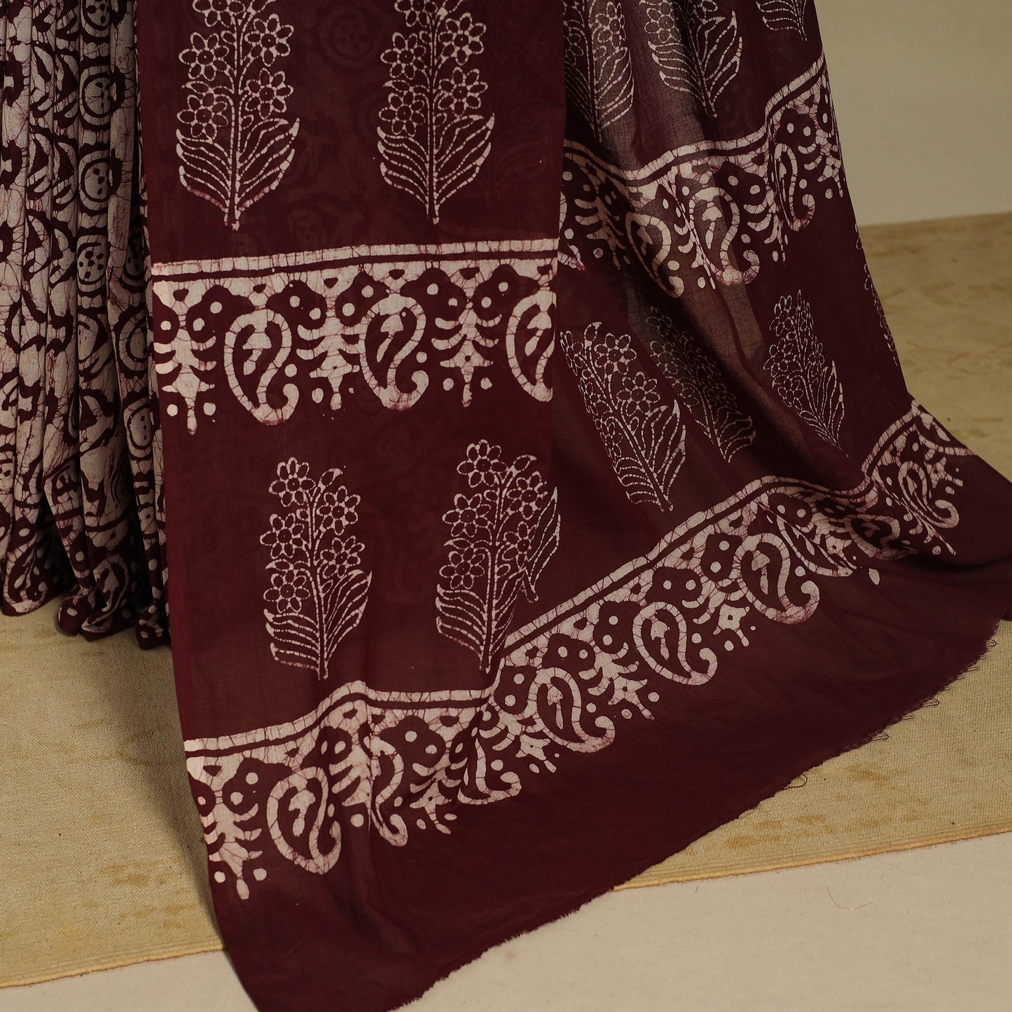 Brown - mul cotton hand batik saree 63 - handcrafted