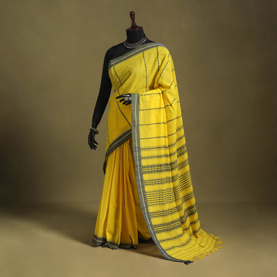 Yellow - handwoven cotton begumpuri saree 07 - handcrafted