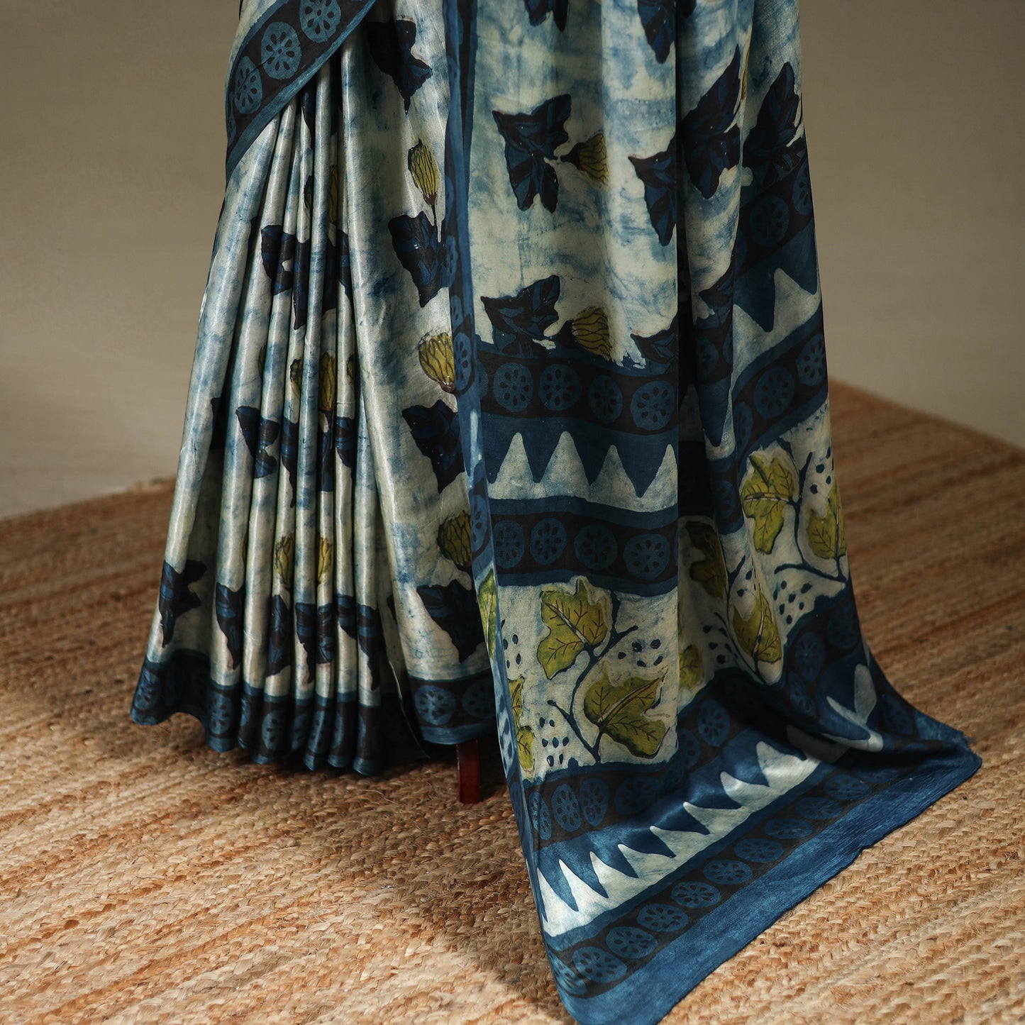 Blue - Modal Silk Hand Block Print Bagru Saree 13
