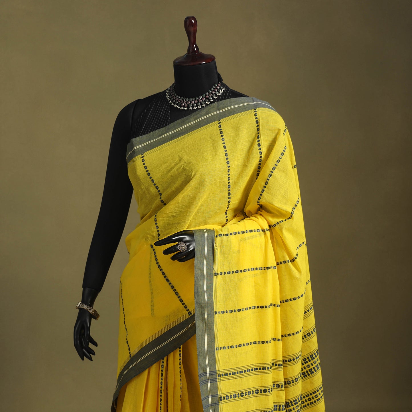 Yellow - handwoven cotton begumpuri saree 07 - handcrafted