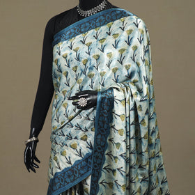 Blue - Modal Silk Hand Block Print Bagru Saree 14