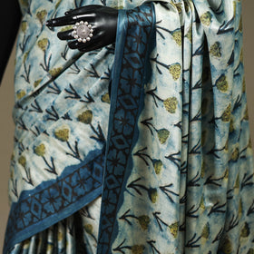 Blue - Modal Silk Hand Block Print Bagru Saree 14