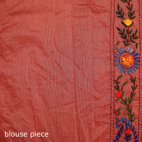 Orange - Phulkari Hand Embroidered Chanderi Silk Chapa Work Saree 26
