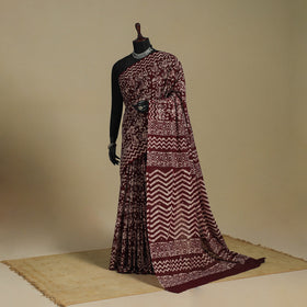 Brown - mul cotton hand batik saree 65 - handcrafted