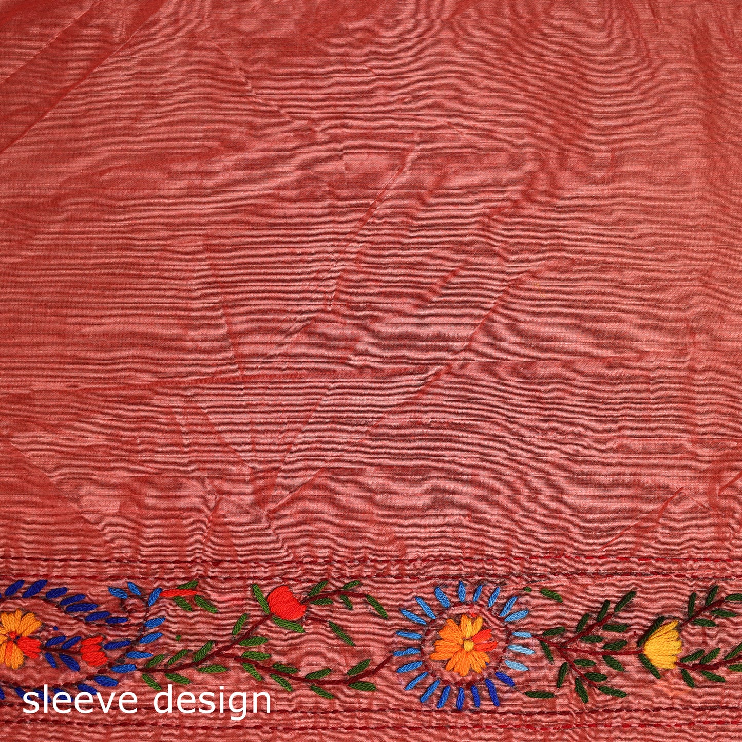 Orange - Phulkari Hand Embroidered Chanderi Silk Chapa Work Saree 26