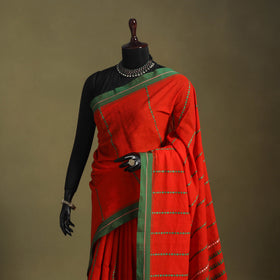 Red - handwoven cotton begumpuri saree 08 - handcrafted