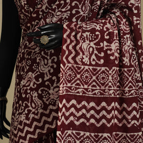 Brown - mul cotton hand batik saree 65 - handcrafted