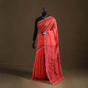 Phulkari Hand Embroidered Chanderi Silk Chapa Work Saree 27