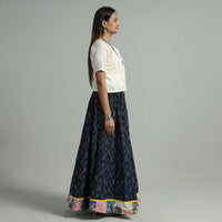 Blue - Pochampally Ikat 24 Kali Cotton Skirt with Patchwork Border 02