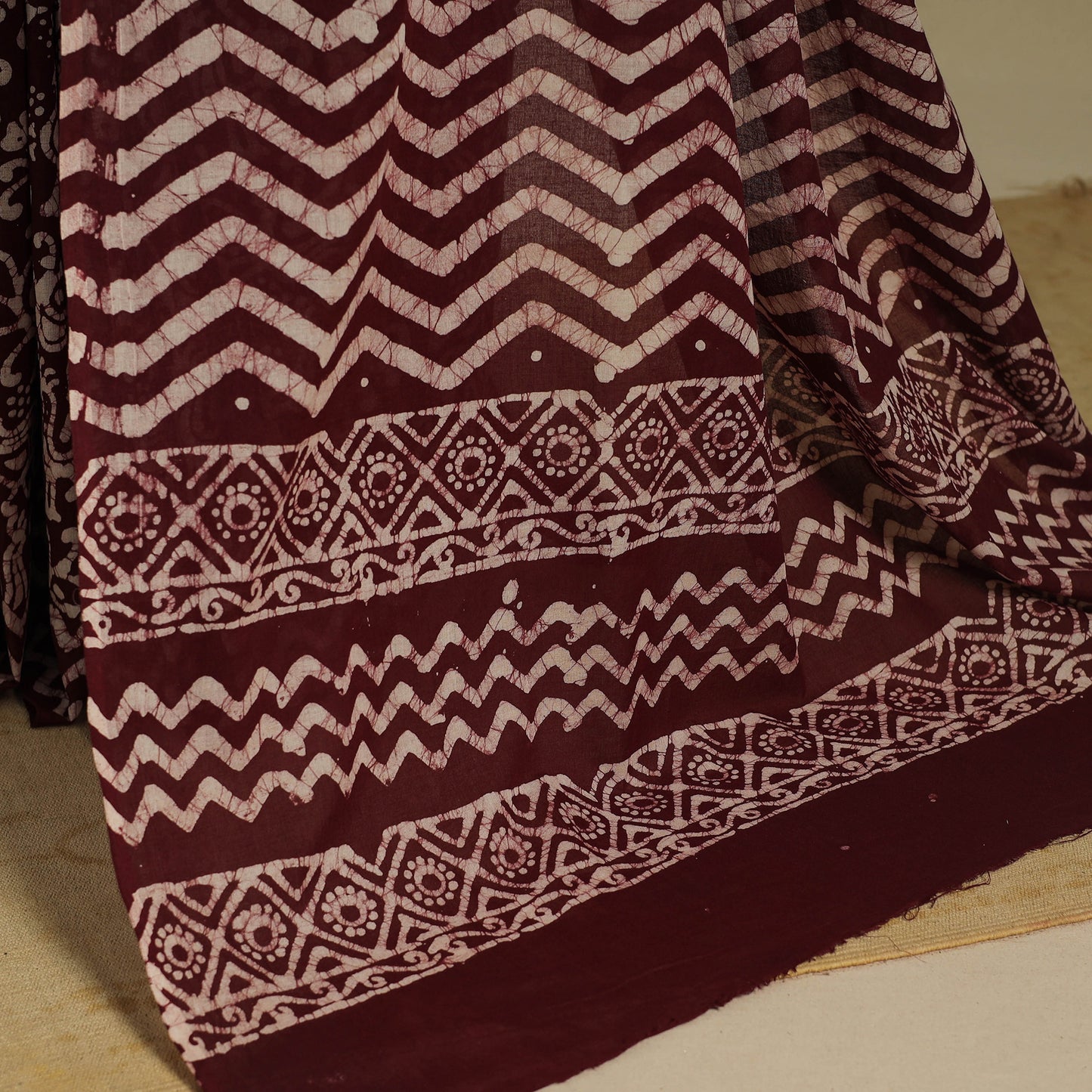 Brown - mul cotton hand batik saree 65 - handcrafted