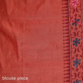 Orange - Phulkari Hand Embroidered Chanderi Silk Chapa Work Saree 27