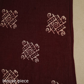 Brown - mul cotton hand batik saree 65 - handcrafted