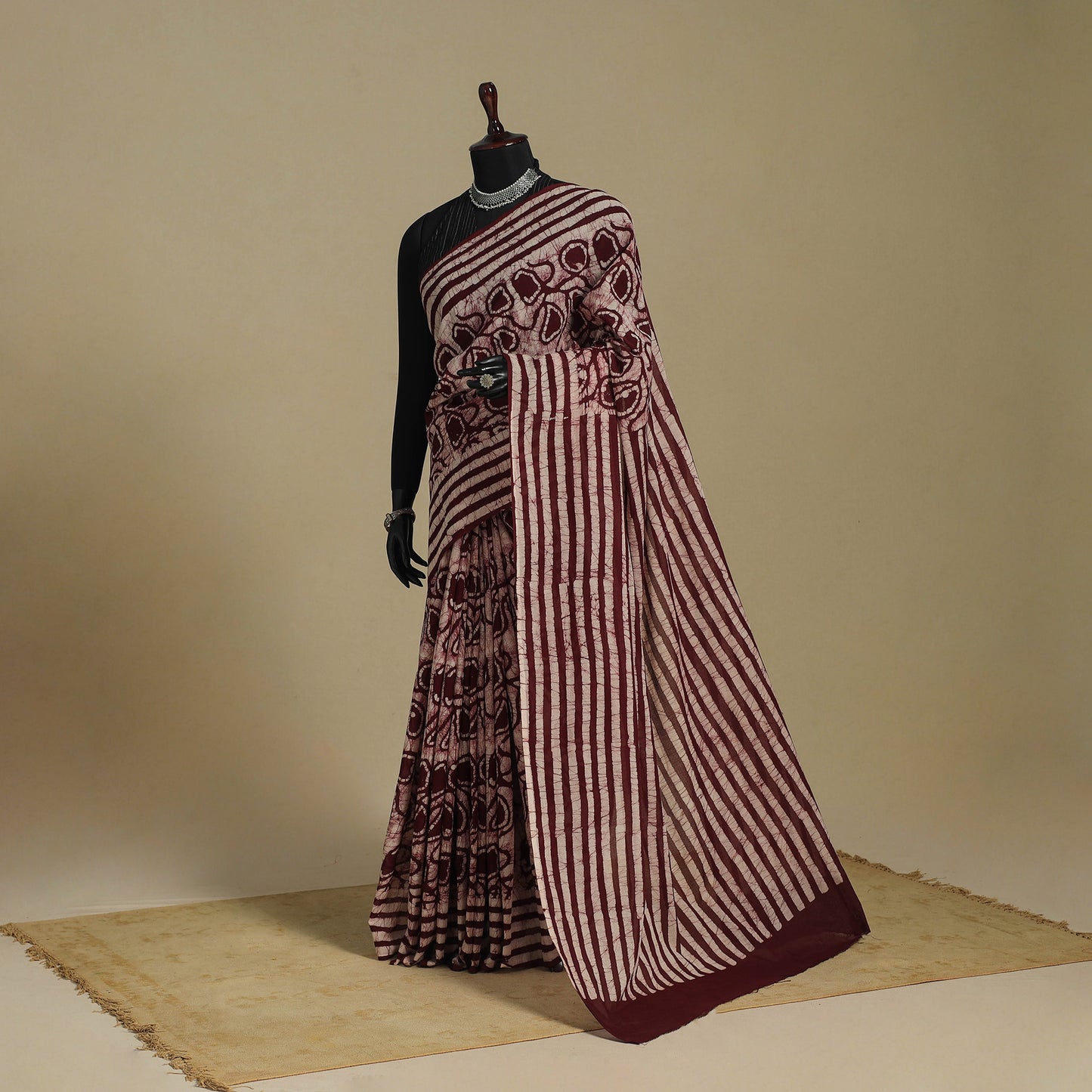 Brown - mul cotton hand batik saree 66 - handcrafted