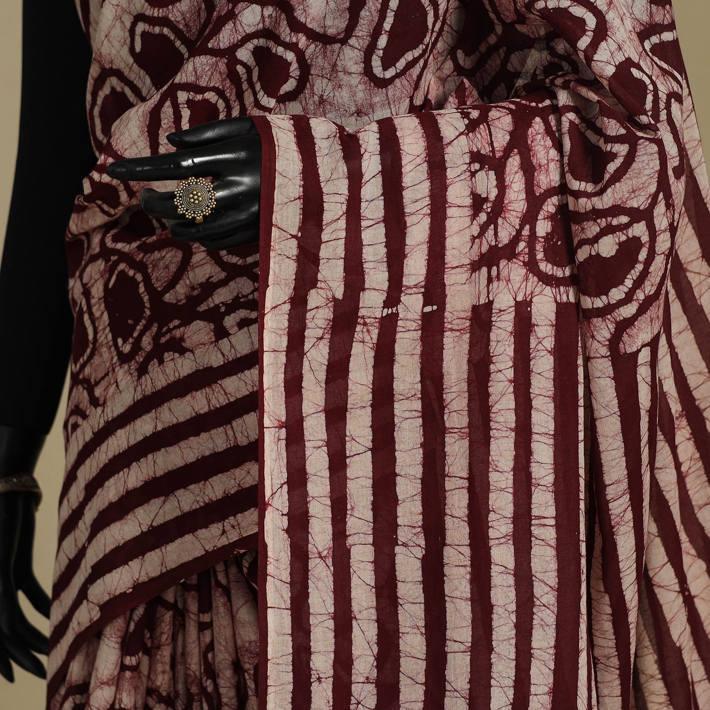 Brown - mul cotton hand batik saree 66 - handcrafted