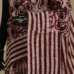 Brown - mul cotton hand batik saree 66 - handcrafted