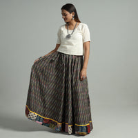 Grey - Pochampally Ikat 24 Kali Cotton Skirt with Patchwork Border 03