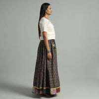 Grey - Pochampally Ikat 24 Kali Cotton Skirt with Patchwork Border 03