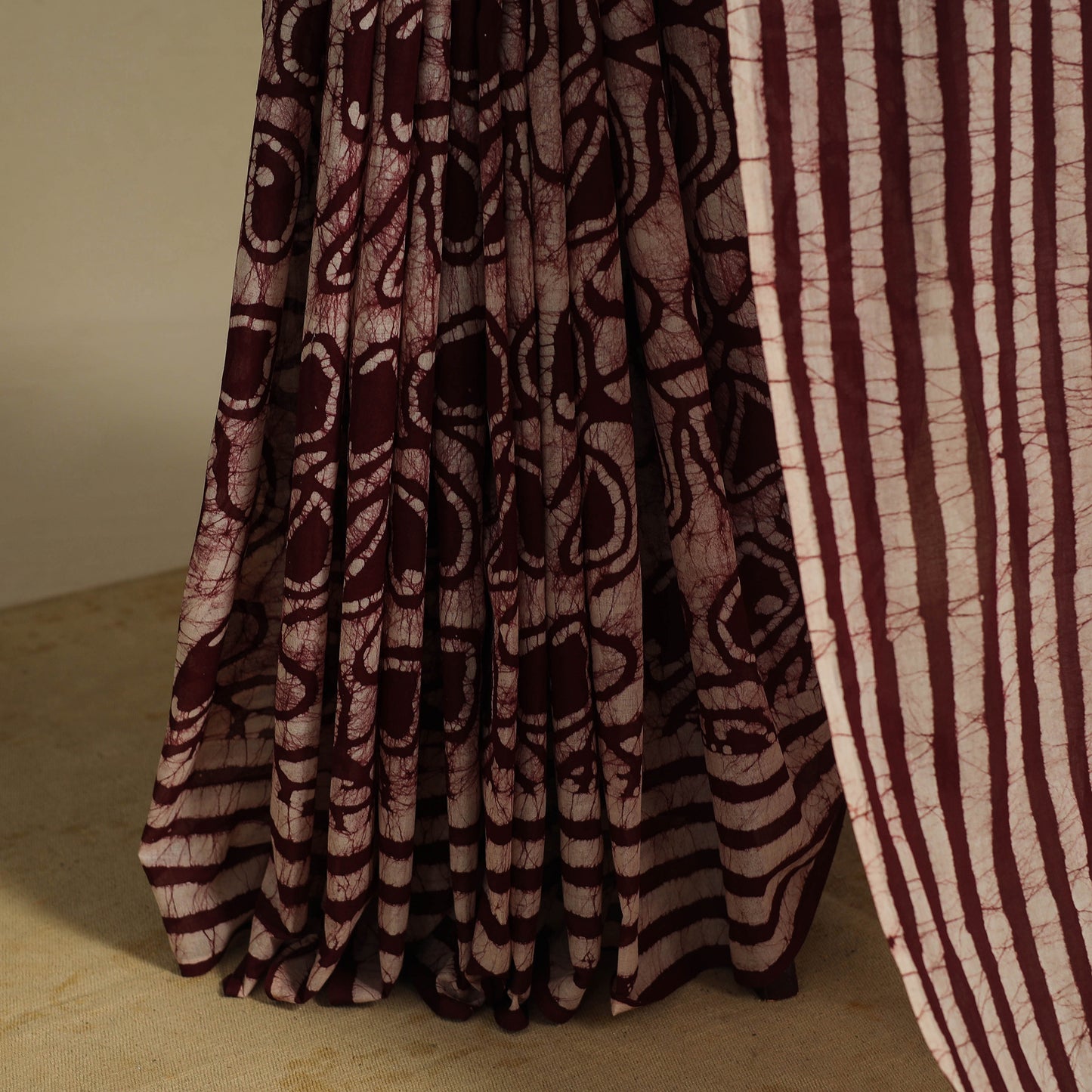 Brown - mul cotton hand batik saree 66 - handcrafted