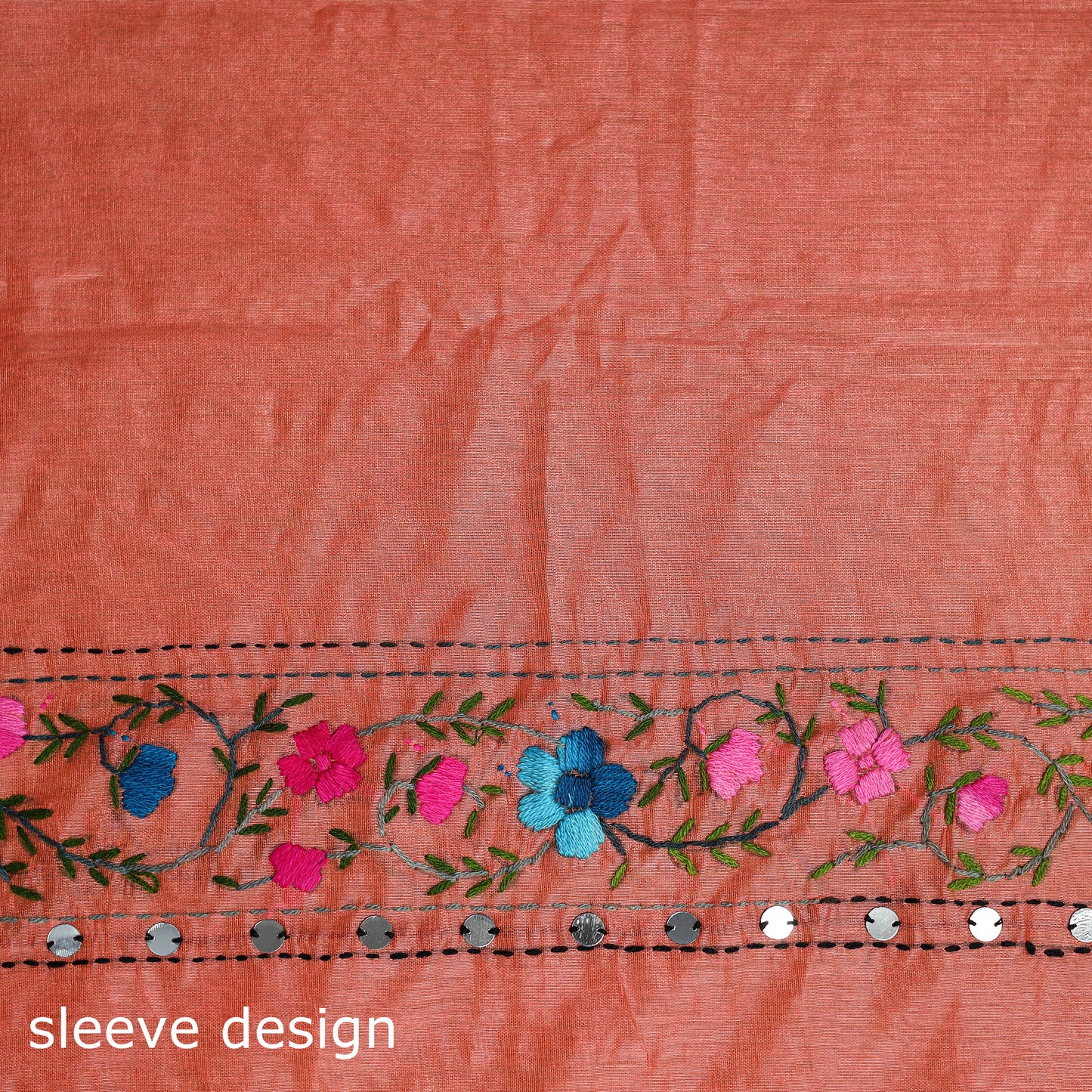 Orange - Phulkari Hand Embroidered Chanderi Silk Chapa Work Saree 28