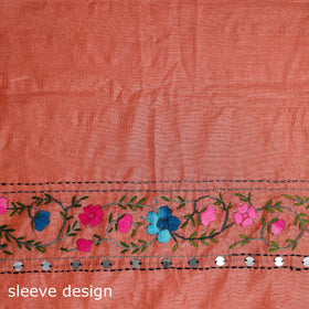 Orange - Phulkari Hand Embroidered Chanderi Silk Chapa Work Saree 28