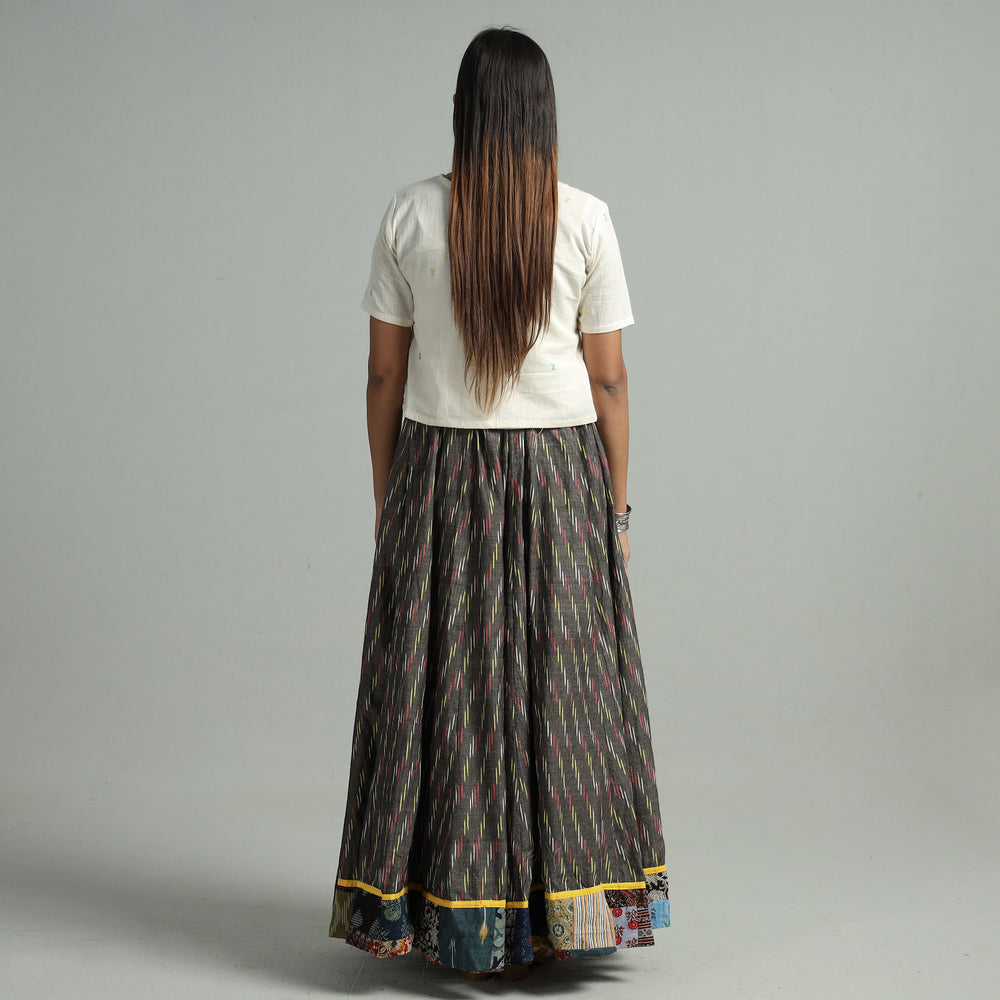 Grey - Pochampally Ikat 24 Kali Cotton Skirt with Patchwork Border 03