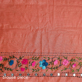 Orange - Phulkari Hand Embroidered Chanderi Silk Chapa Work Saree 28