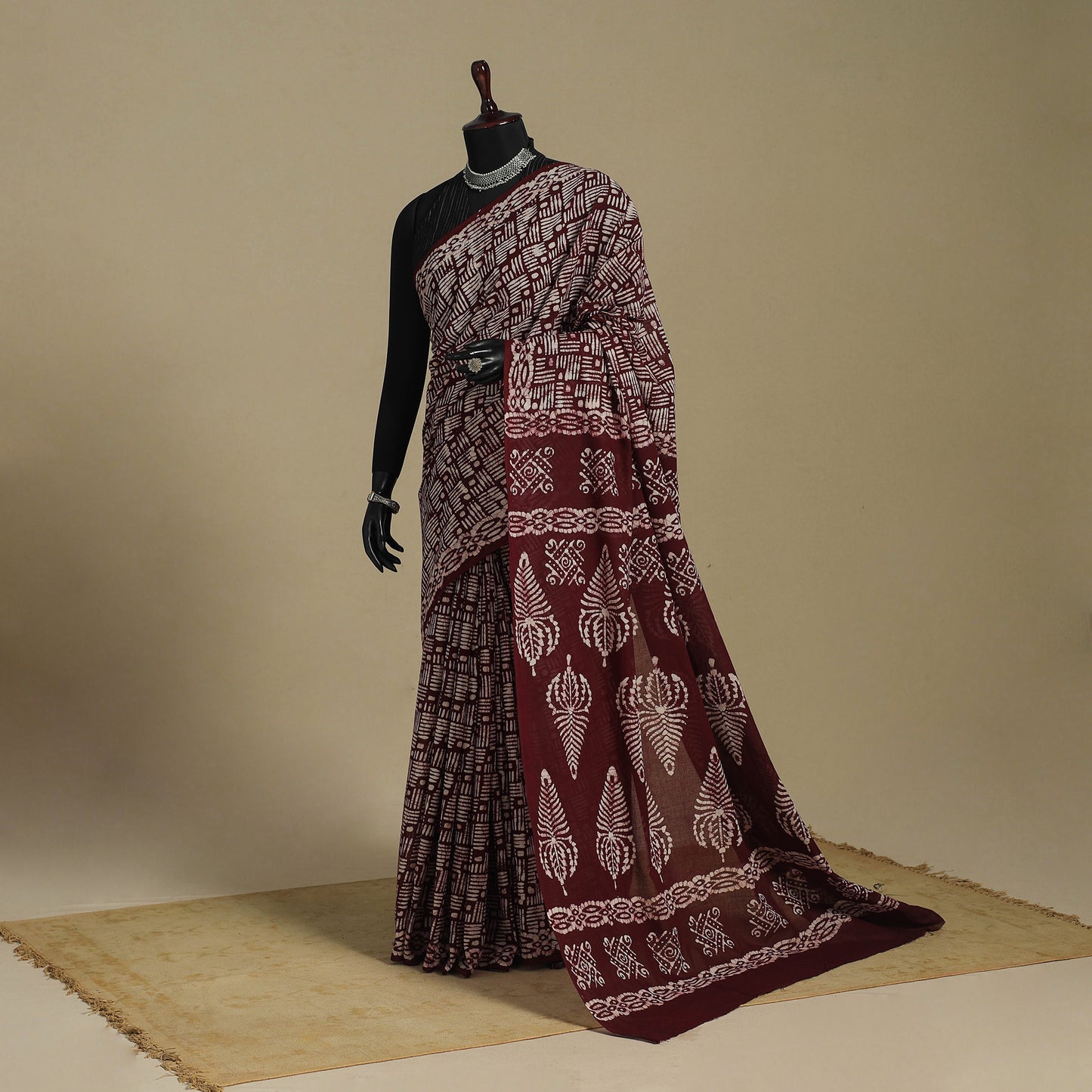 Brown - mul cotton hand batik saree 67 - handcrafted