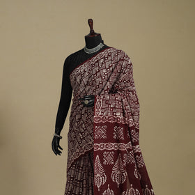 Brown - mul cotton hand batik saree 67 - handcrafted
