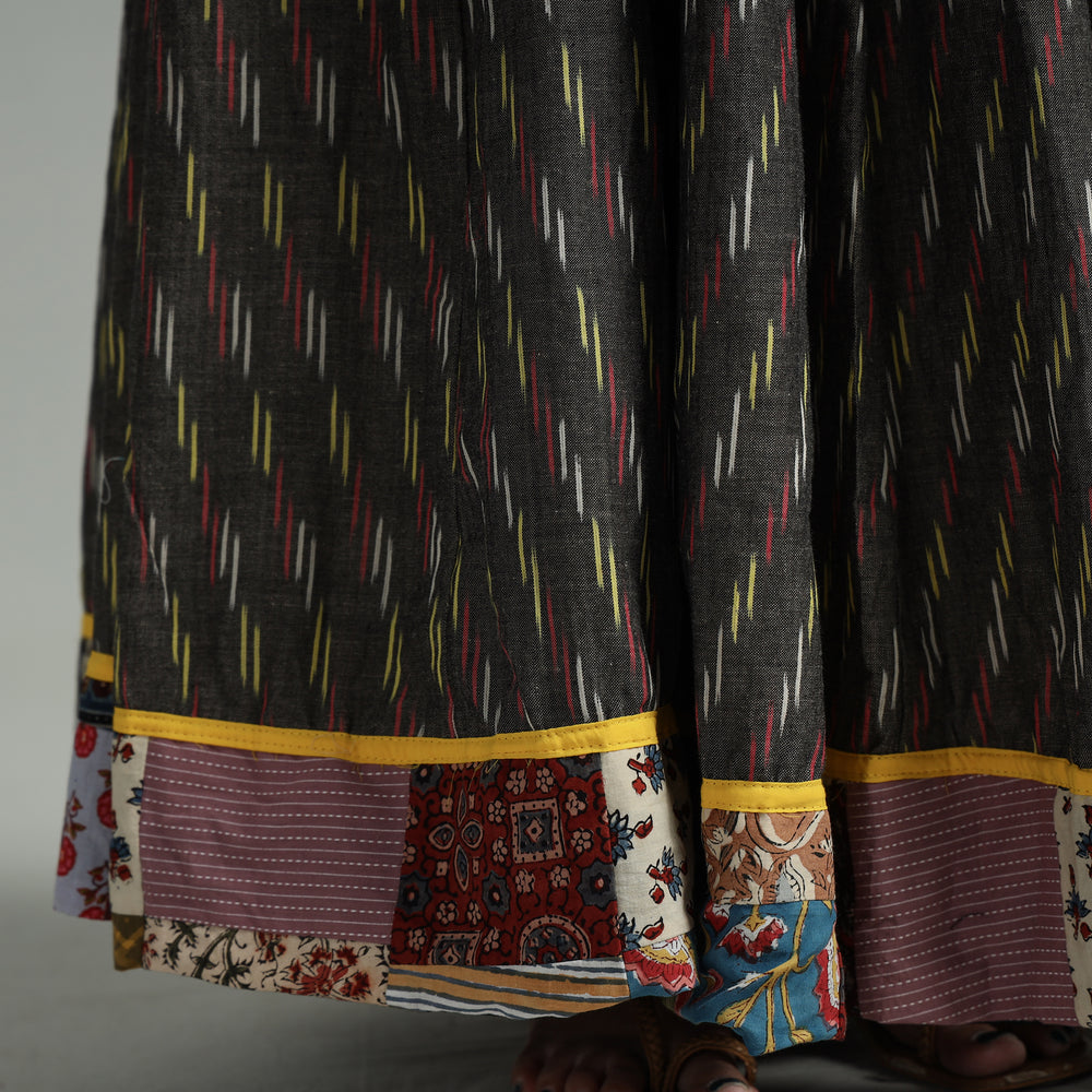 Grey - Pochampally Ikat 24 Kali Cotton Skirt with Patchwork Border 03