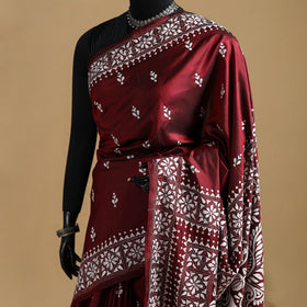 Bengal Hand Embroidered Bangalore Silk Pure Handloom Kantha Saree 04