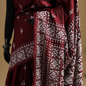 Bengal Hand Embroidered Bangalore Silk Pure Handloom Kantha Saree 04
