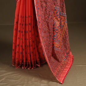Phulkari Hand Embroidered Chanderi Silk Chapa Work Saree 29